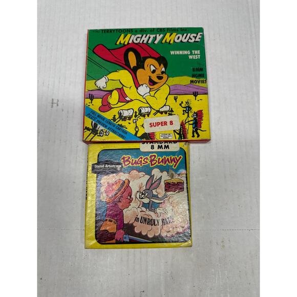 Mighty Mouse Winning The West Super 8MM Film and Bugs Bunny in Unruly Hare 8mm - Picture 1 of 3